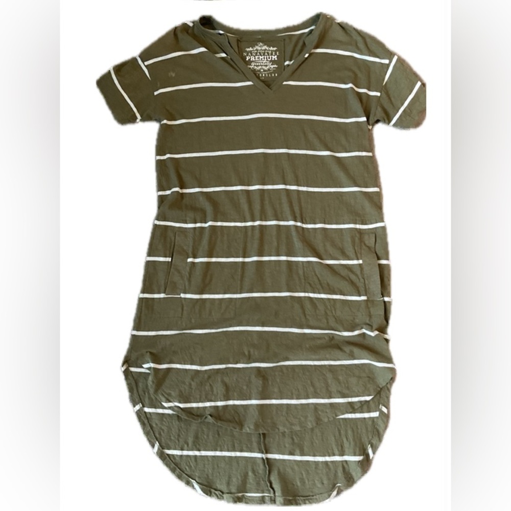 Nanavatee Premium Cotton Slub  Olive Striped V-Neck Top